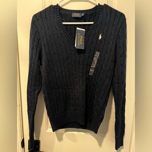 NAVY RALPH LAUREN V NECK SWEATER